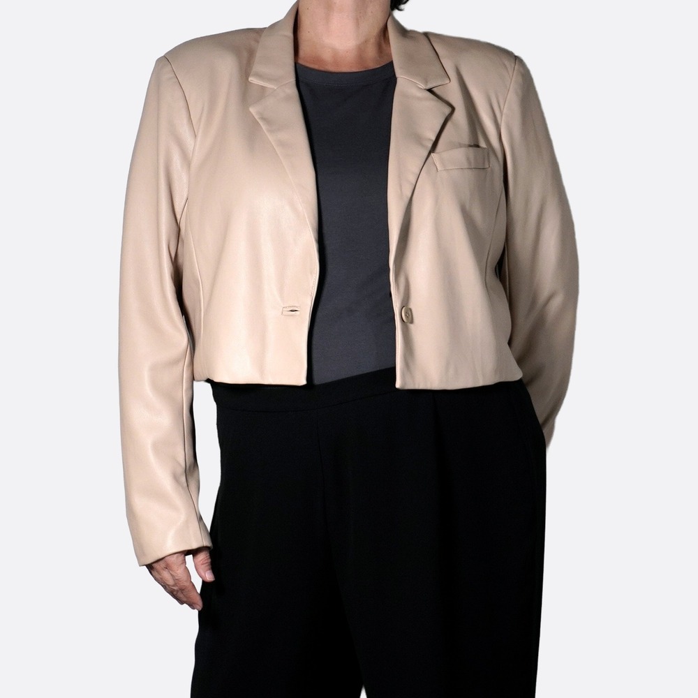 Abercrombie & Fitch‎ Cropped Vegan Leather Blazer Tan Large 0X